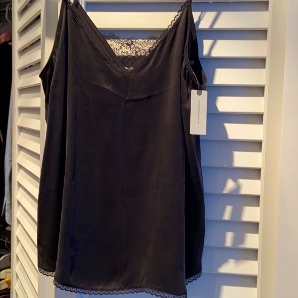 Black Silk Camisole with lace trim